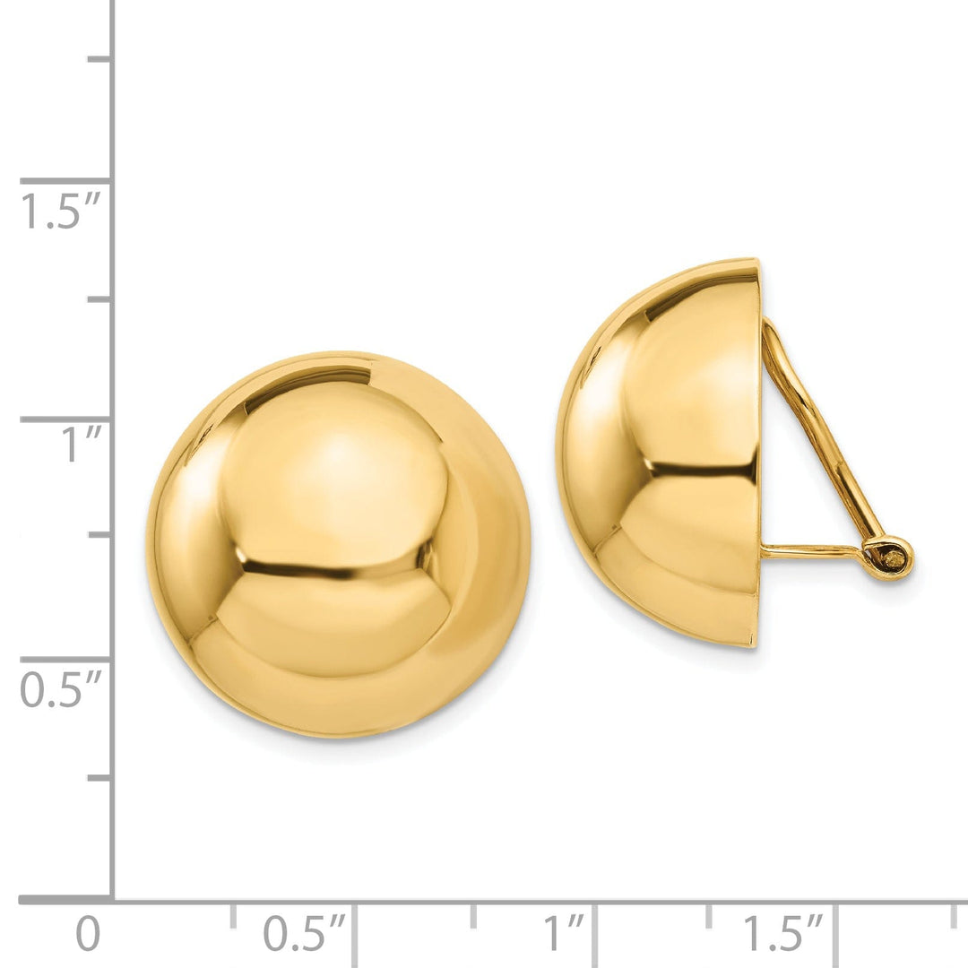 14k Yellow Gold Omega Clip 20MM Half Ball Earring