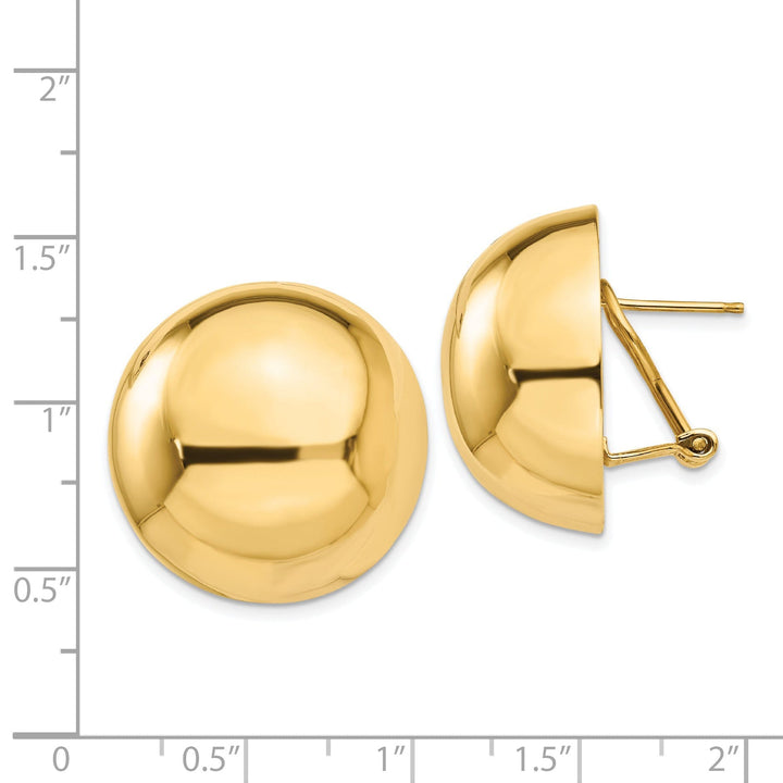 14k Yellow Gold Polished Omega Clip Half Ball Earrings