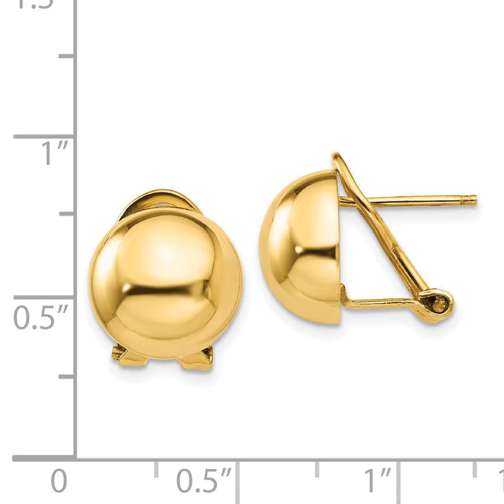 14k Yellow Gold Omega Clip 12MM Half Ball Earrings