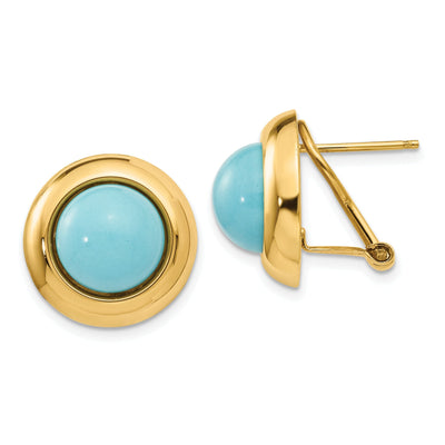 14k Yellow Gold Omega Clip Turquoise Earrings at $ 581.42 only from Jewelryshopping.com