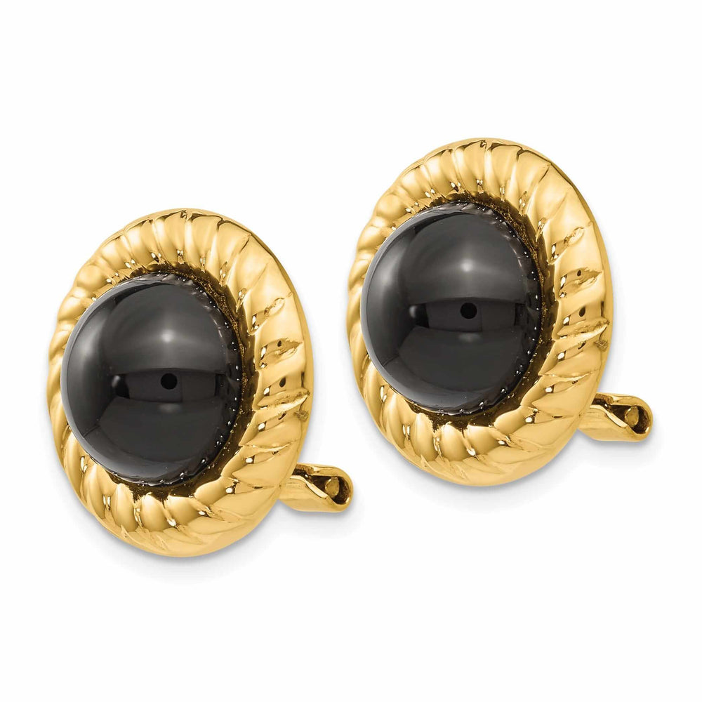 14k Gold Omega Clip Non-Pierced Onyx Earrings