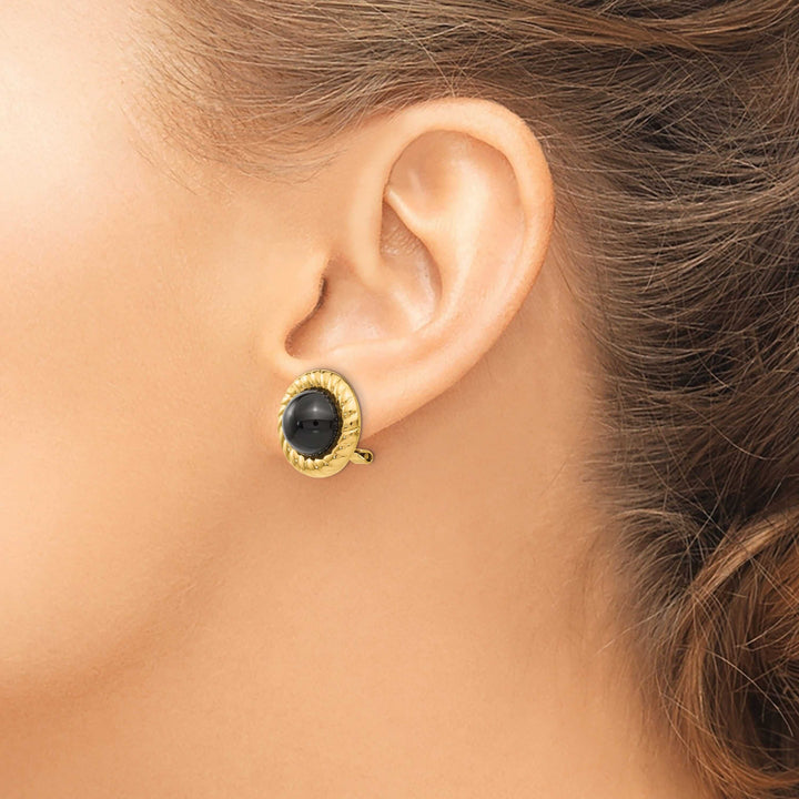 14k Gold Omega Clip Non-Pierced Onyx Earrings