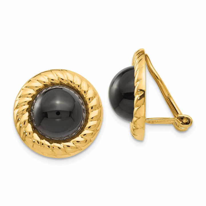 14k Gold Omega Clip Non-Pierced Onyx Earrings