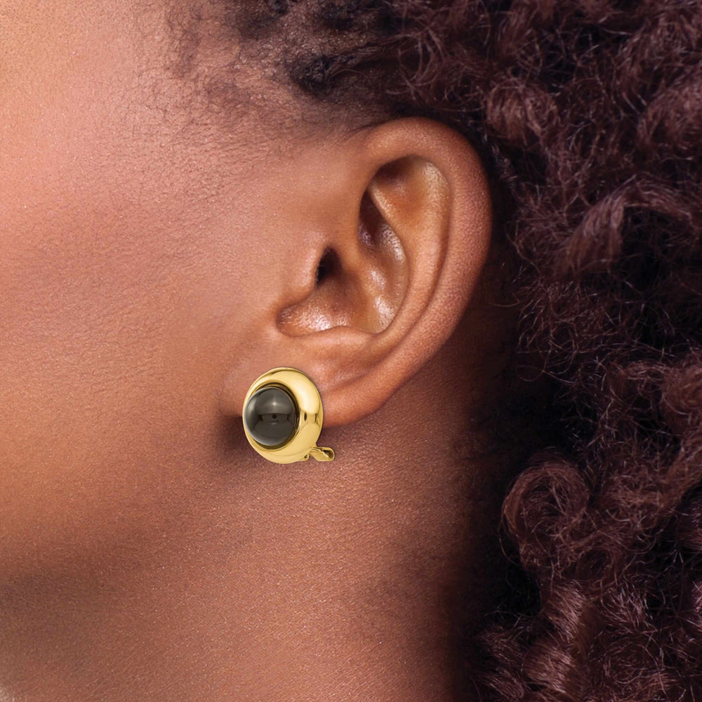 14k Gold Omega Cllip Onyx Non-pierced Earrings