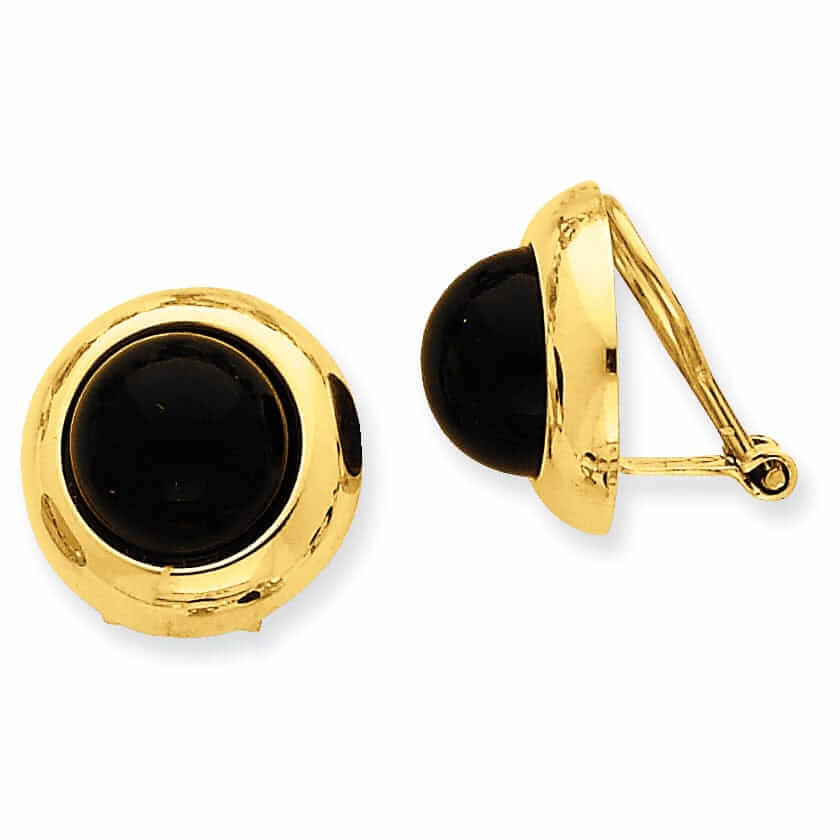 14k Gold Omega Cllip Onyx Non-pierced Earrings