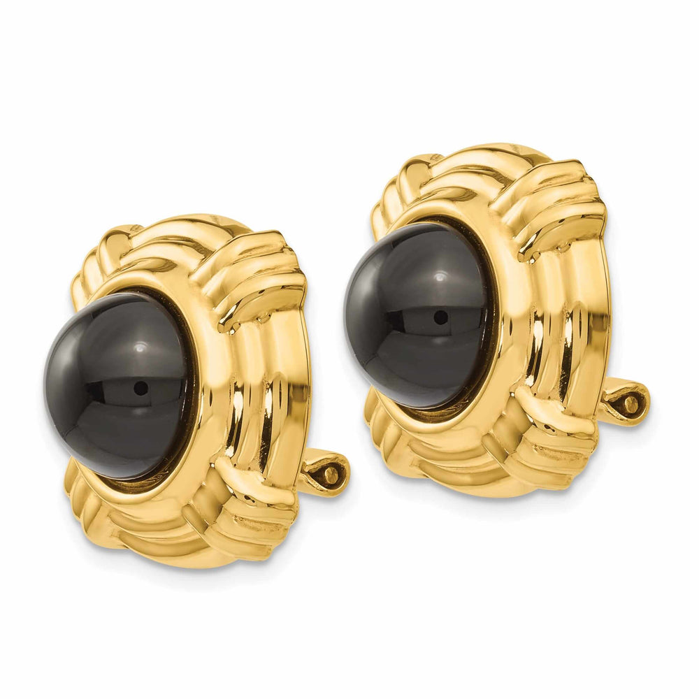 14k Gold Omega Clip Onyx Non-pierced Earrings