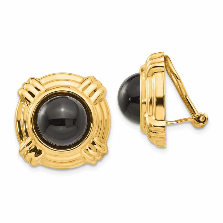 14k Gold Omega Clip Onyx Non-pierced Earrings