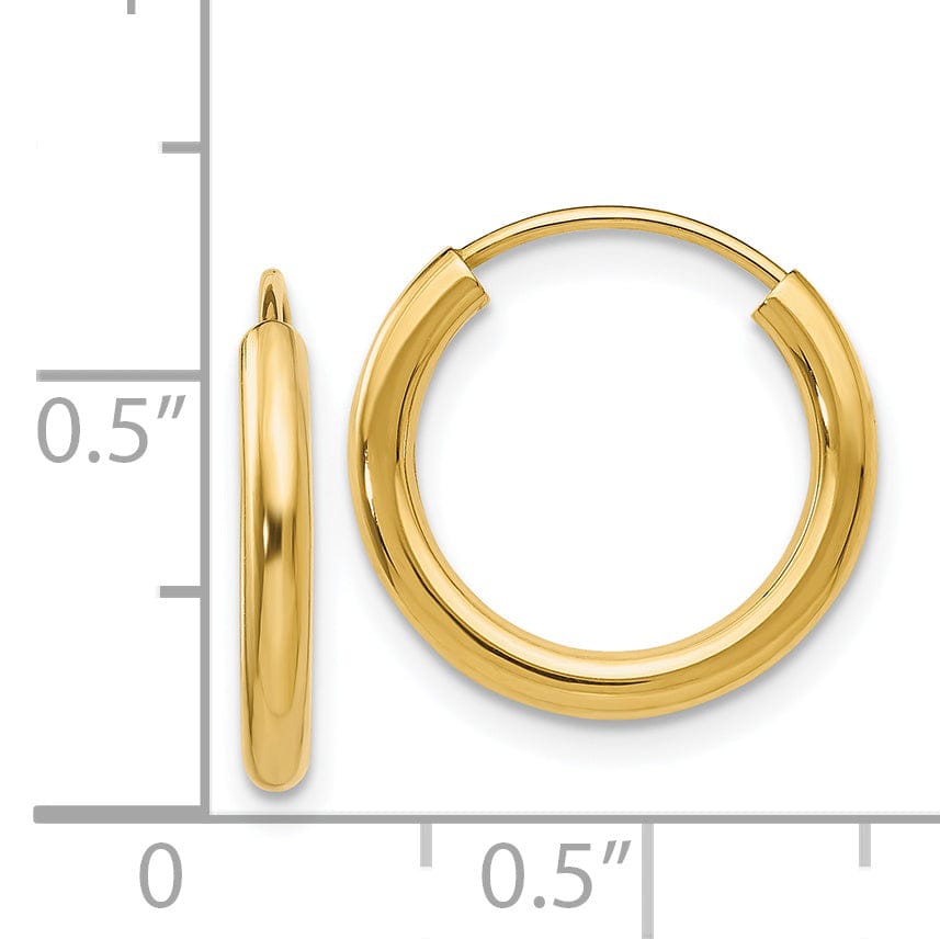 14k Yellow Gold Polished Endless Hoops 2mm x 16mm