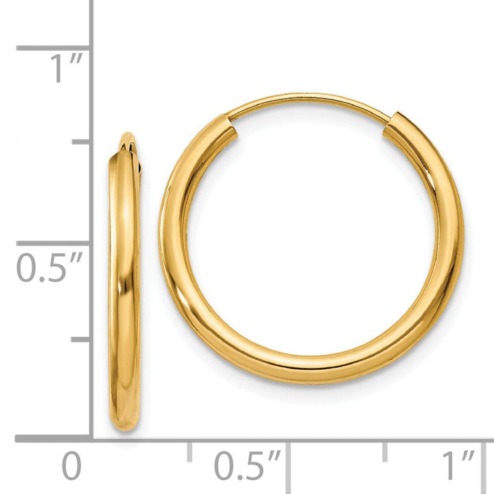 14k Yellow Gold Polished Endless Hoops 2mm x 21mm