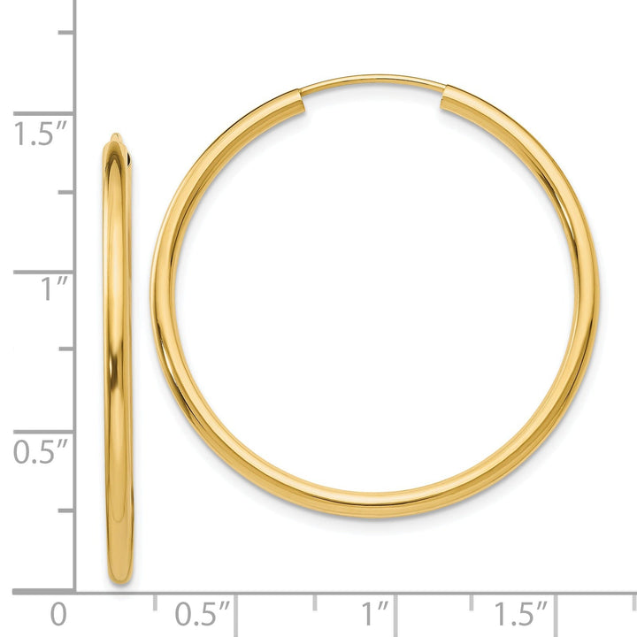 14k Yellow Gold Polished Endless Hoops 2mm x 35mm