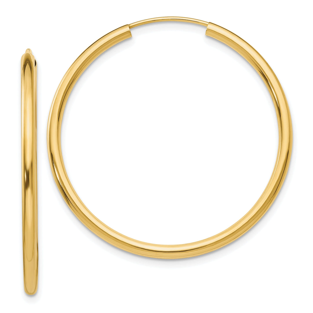 14k Yellow Gold Polished Endless Hoops 2mm x 35mm