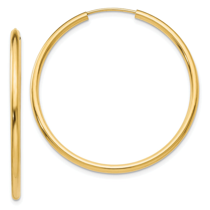 14k Yellow Gold Polished Endless Hoops 2mm x 40mm