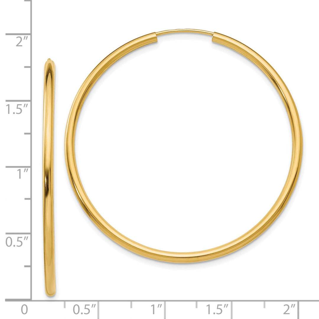 14k Yellow Gold Polished Endless Hoops 2mm x 45mm