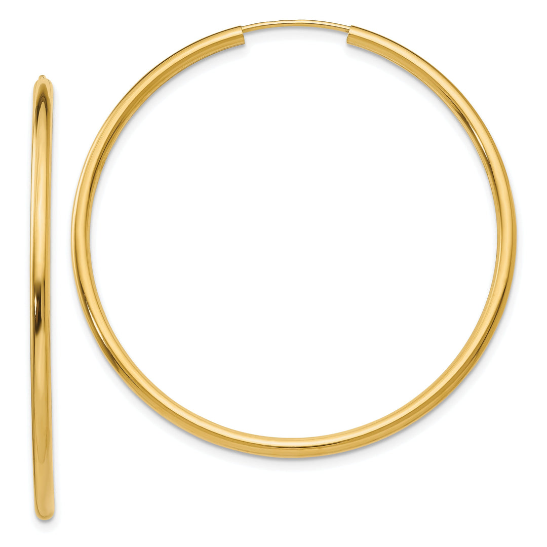 14k Yellow Gold Polished Endless Hoops 2mm x 45mm