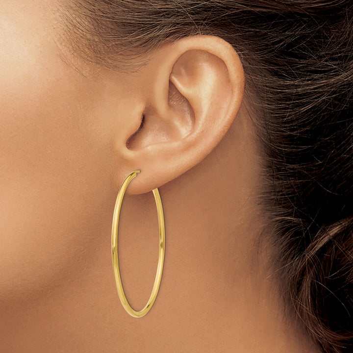 14k Yellow Gold Polished Endless Hoops 2mm x 50mm
