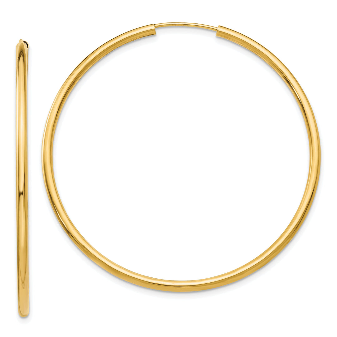 14k Yellow Gold Polished Endless Hoops 2mm x 50mm