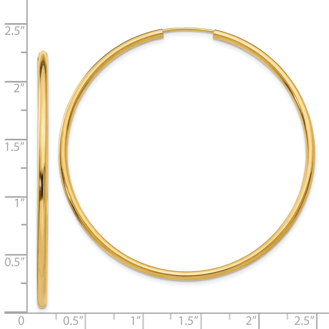 14k Yellow Gold Polished Endless Hoops 2mm x 54mm