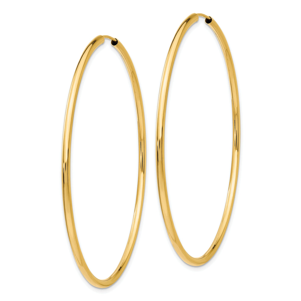 14k Yellow Gold Polished Endless Hoops 2mm x 60mm