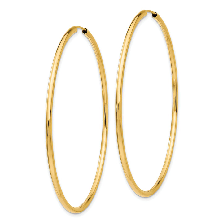 14k Yellow Gold Polished Endless Hoops 2mm x 60mm