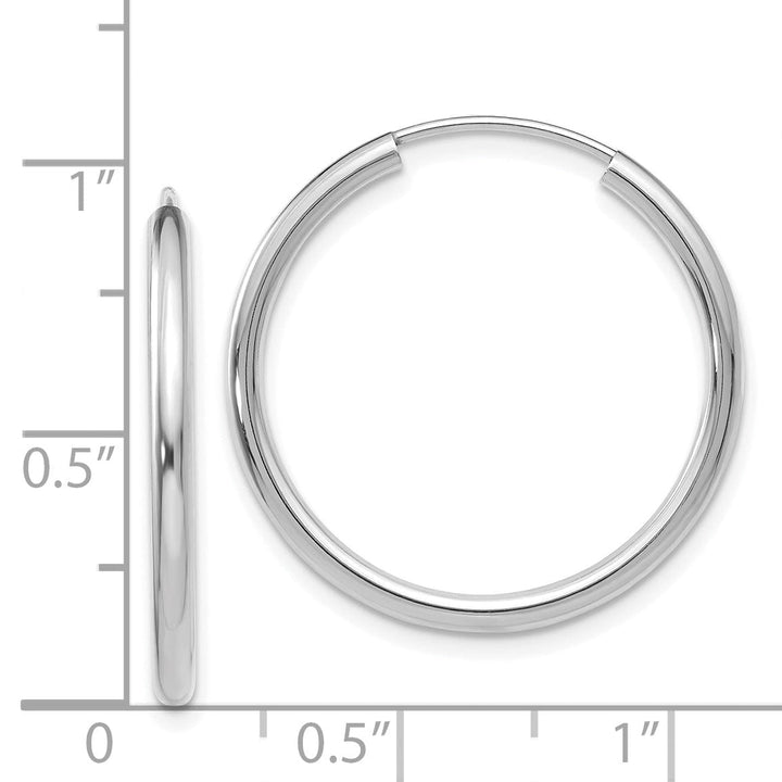 14k White Gold Polished Endless Hoop Earrings 2mm x 25mm