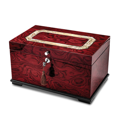 Dark Mapa Veneer with Mother of Pearl Inlay Velveteen Lining Locking Memorial Keepsake Box at $ 248.99 only from Jewelryshopping.com