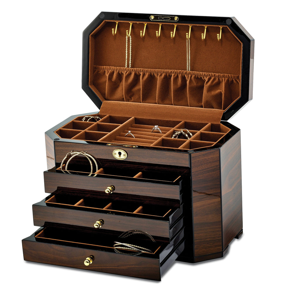 Walnut Wood Veneer Black Accents Jewelry Box