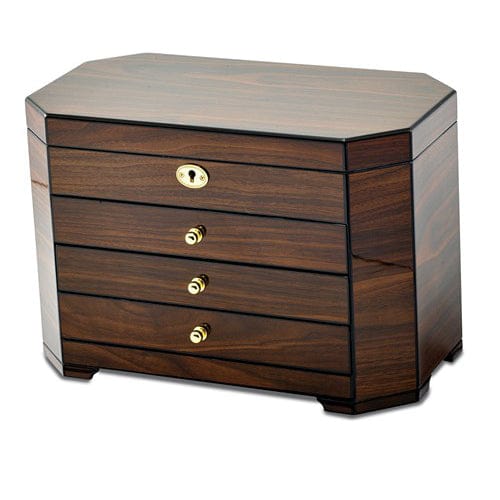 Walnut Wood Veneer Black Accents Jewelry Box