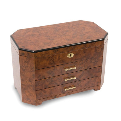 Burlwood and Ebony with 3 Drawers Jewelry Box at $ 252.7 only from Jewelryshopping.com