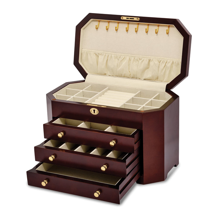 Matte Mahogany Veneer with 3 Drawer Jewelry Box