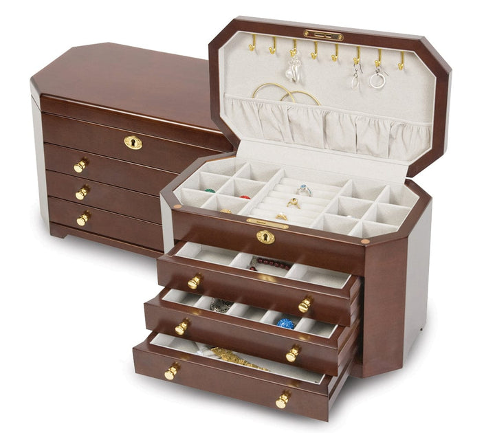 Matte Mahogany Veneer with 3 Drawer Jewelry Box