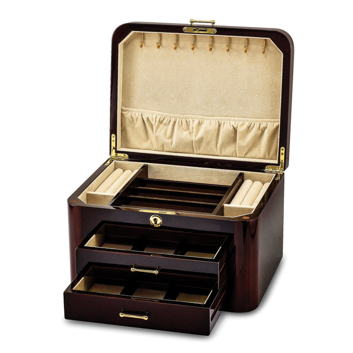 Burgundy Bubinga Wood 2 Drawers Jewelry Box