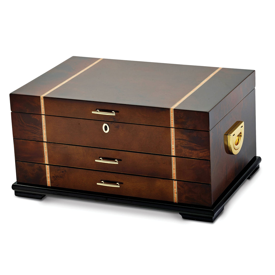 High Gloss Rustic Burlwood Walnut Jewelry Chest