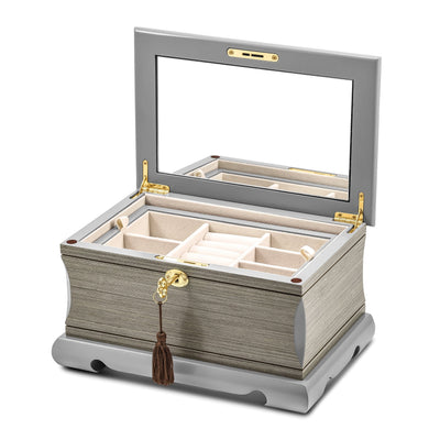 Luxury Giftware Limited Edition Grey Veneer and Painted Matte Finish Locking Suede (Faux) Lining Wooden Jewelry Box at $ 178.2 only from Jewelryshopping.com