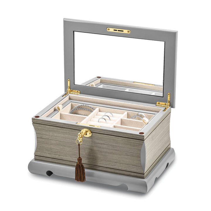 Luxury Giftware Limited Edition Grey Veneer and Painted Matte Finish Locking Suede (Faux) Lining Wooden Jewelry Box