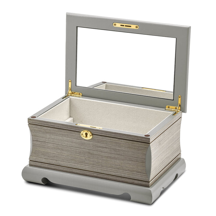 Luxury Giftware Limited Edition Grey Veneer and Painted Matte Finish Locking Suede (Faux) Lining Wooden Jewelry Box