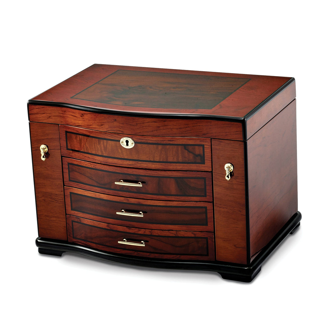 High Gloss Burlwood Inlay 3drawer Jewelry Chest