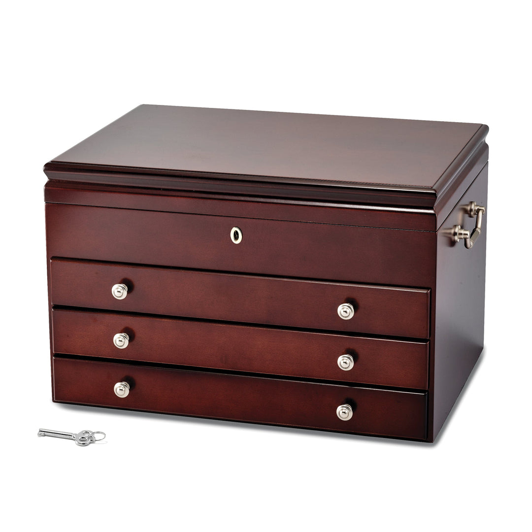 Cherry Finish Veneer 3-drawer Jewelry Chest