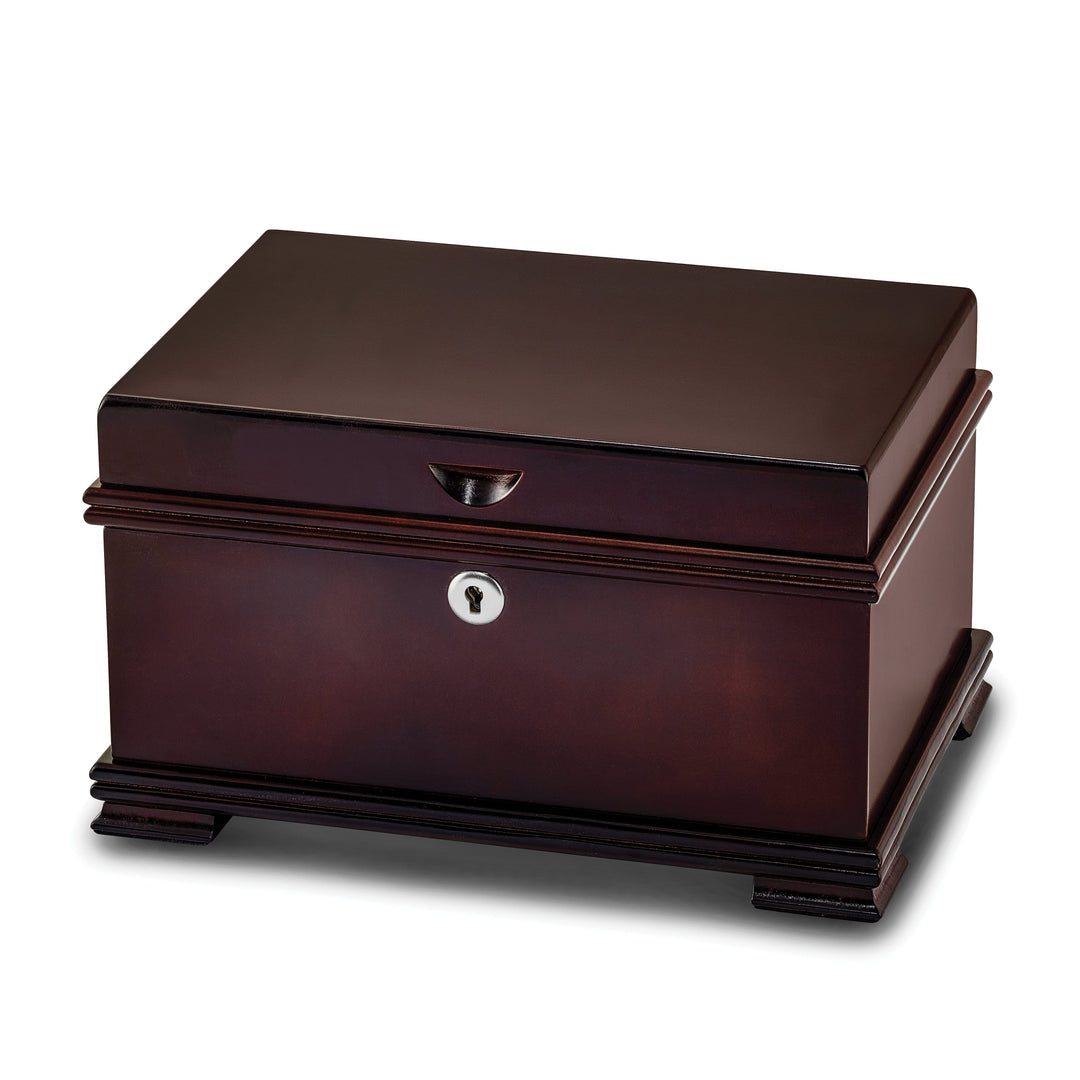 Cherry Finish Bubinga Veneer Tray Jewelry Chest