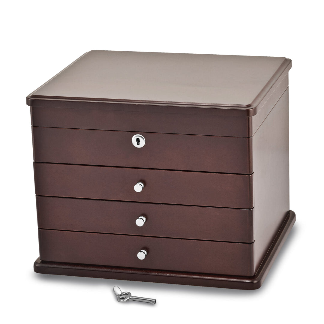 Mahogany Finish Veneer 3-drawer Jewelry Chest