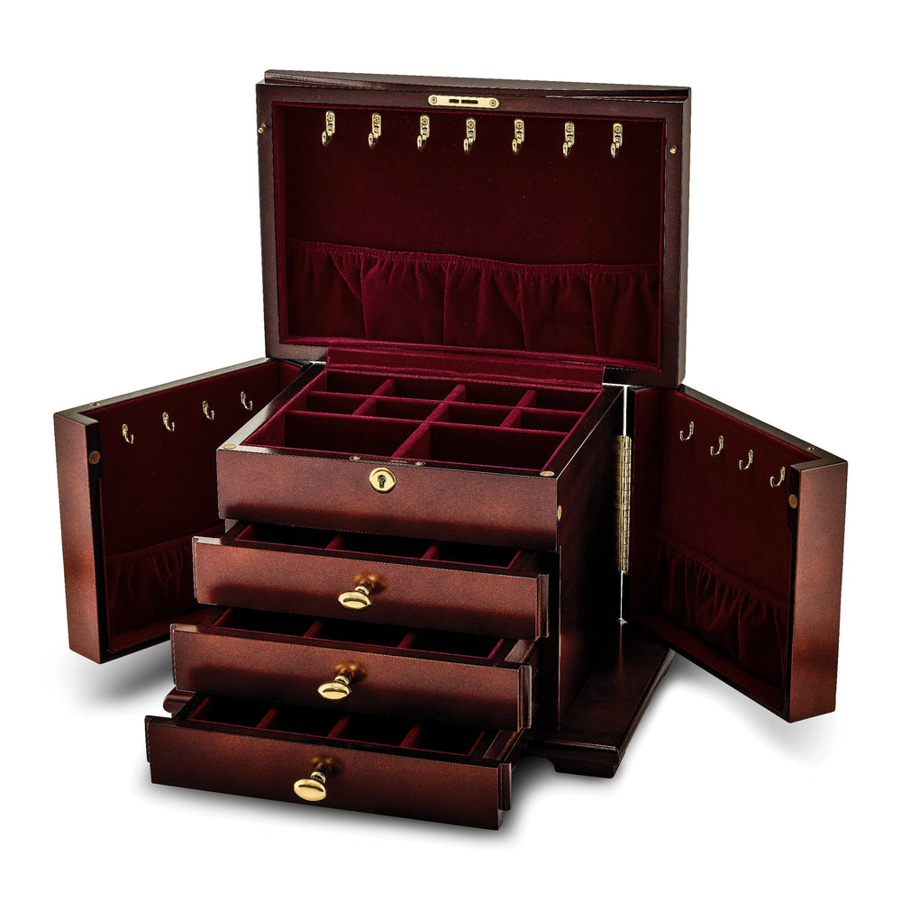 Cherry Finish Veneer Jewelry Chest Side Doors