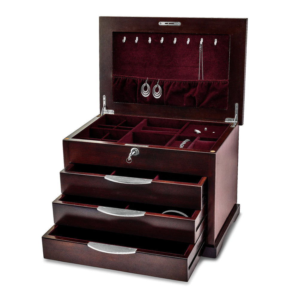 Luxury Giftware Matte Finish Ebony Veneer 3-Drawer Musical (Plays Fur Elise) Velveteen Lining Locking Wooden Jewelry Box