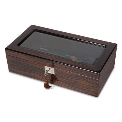 Ebony Wood Veneer Glass Window Multi Use Box at $ 218.5 only from Jewelryshopping.com