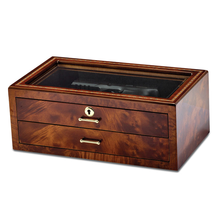 Inlay Wood Veneer Glass 2 Drawer Collector Box