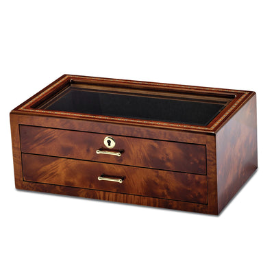 Inlay Wood Veneer Glass 2 Drawer Collector Box at $ 261 only from Jewelryshopping.com