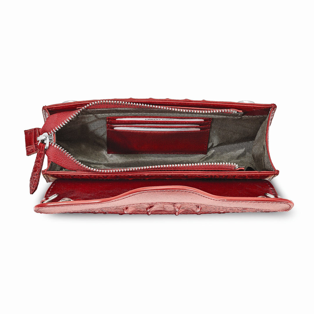 Top Grain Leather Croc Texture RFID Protected Satin Lining with Zip Pocket Four Card Slots Removable Crossbody Strap 20-23 inch Strap Drop Red Clutch Crossbody Bag
