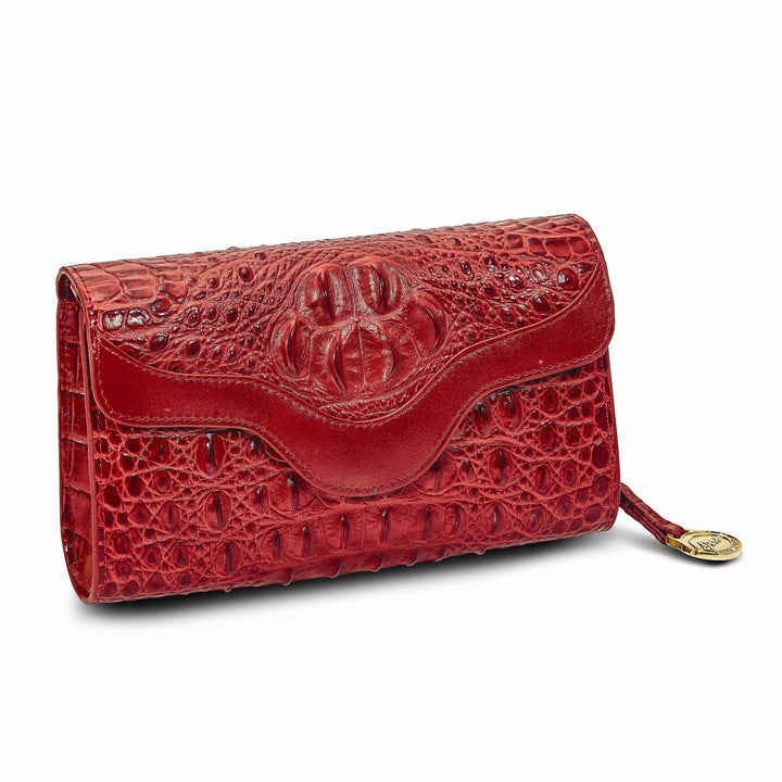 Top Grain Leather Croc Texture RFID Protected Satin Lining with Zip Pocket Four Card Slots Removable Crossbody Strap 20-23 inch Strap Drop Red Clutch Crossbody Bag