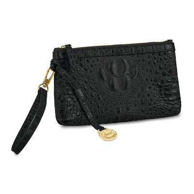 Top Grain Leather Croc Texture RFID Protected Satin Lining with Zip and Slip Pocket Six Card Slots Detachable 7 inch Wrist and Crossbody Strap 20-23 inch Strap Drop Black Clutch Crossbody Bag at $ 117 only from Jewelryshopping.com