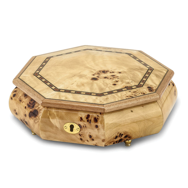 Walnut Veneer Locking Octagonal Music Box