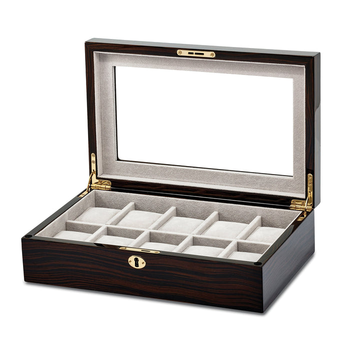 High Gloss Ebony Finish Locking 10-Watch Case
