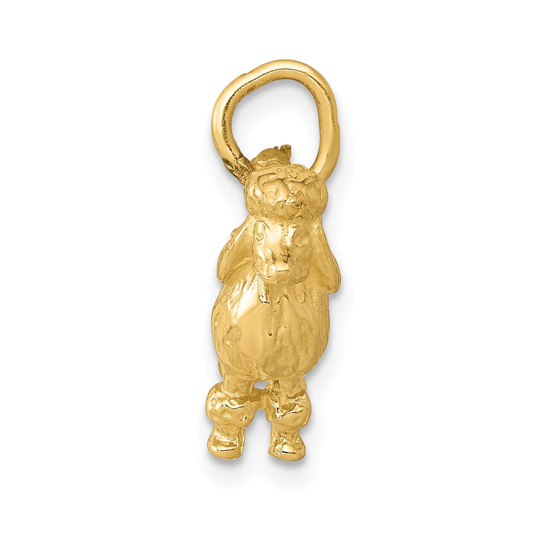 14K Yellow Gold Textured Polished Finish 3-Dimensional Poddle Dog Charm Pendant